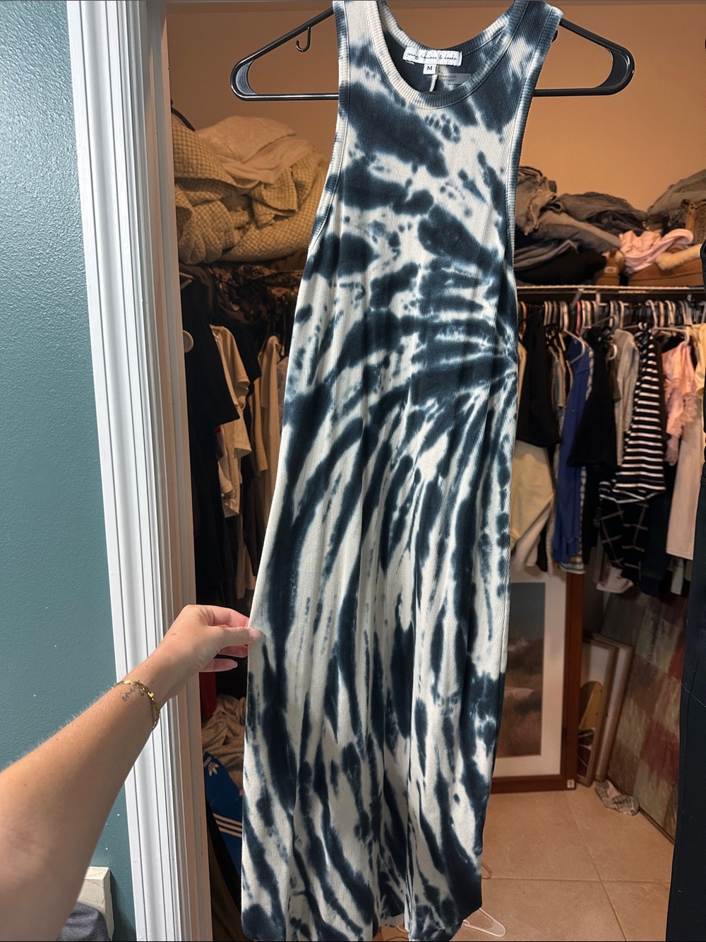 Young Fabulous & Broke Black & White Tie-Dye Racerback Maxi Dress